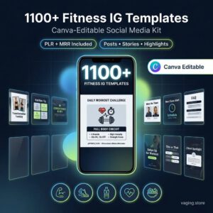 FitPro Social Kit – 1100+ Editable Fitness & Gym Templates (PLR/MRR)